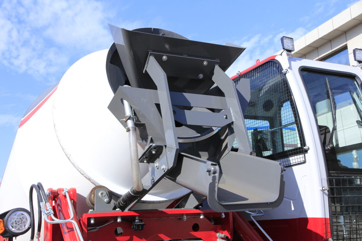 Self loading concrete mixer truck