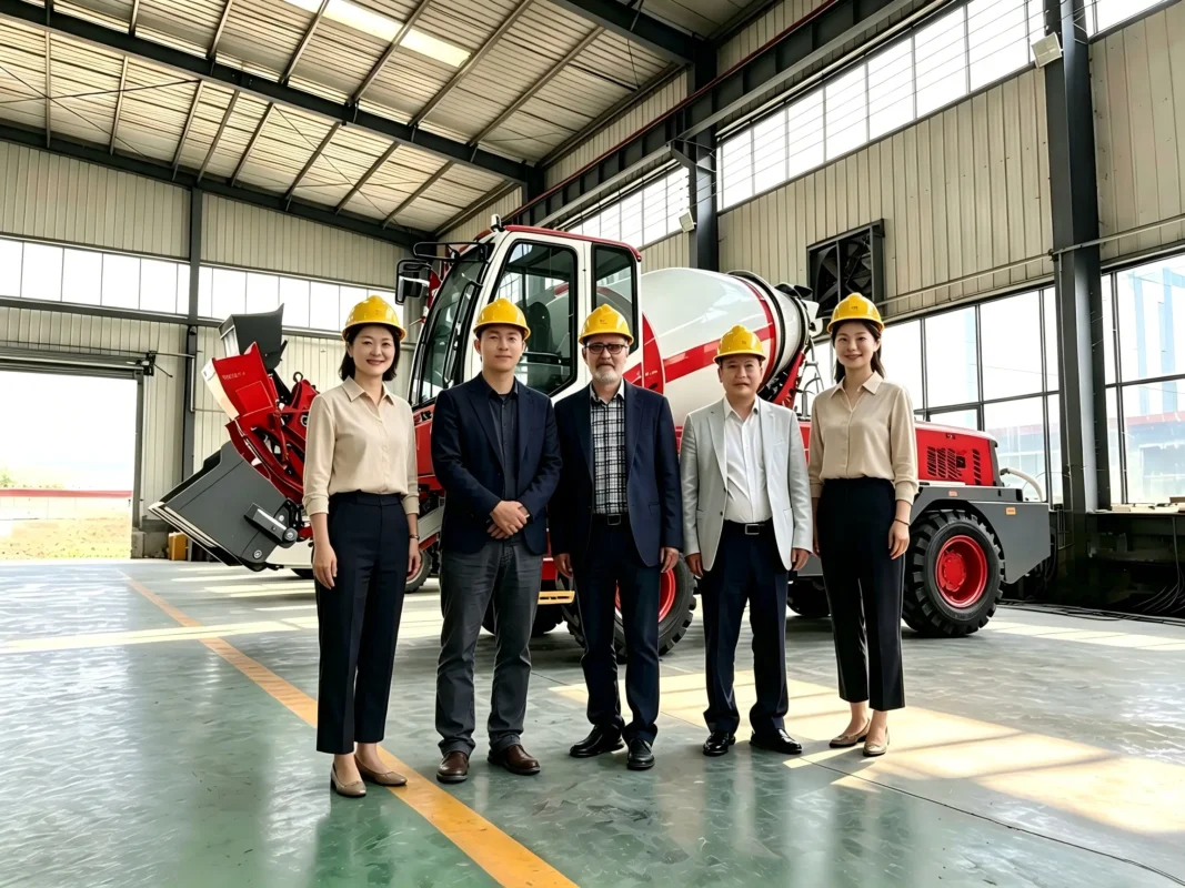 02国外项目成功案例展示-Overseas Construction Machinery Project Cases MEGA team with self loading concrete mixer