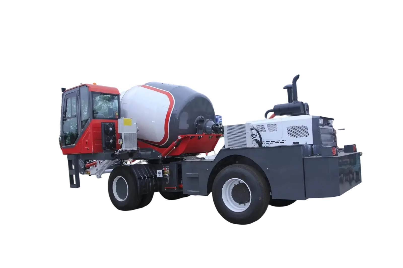 Self loading concrete mixer truck