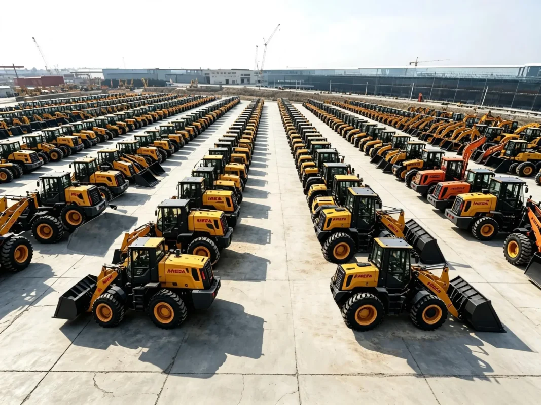 02国外项目成功案例展示-Overseas Construction Machinery Project Cases MEGA construction machinery fleet in the factory yard