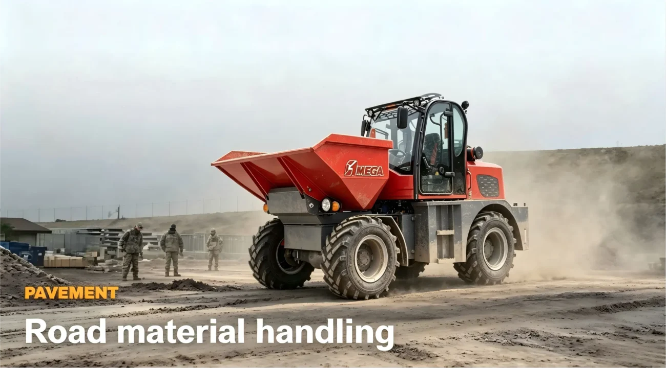 02国外项目成功案例展示-Overseas Construction Machinery Project Cases MEGA wheel loader handling road material for pavement construction