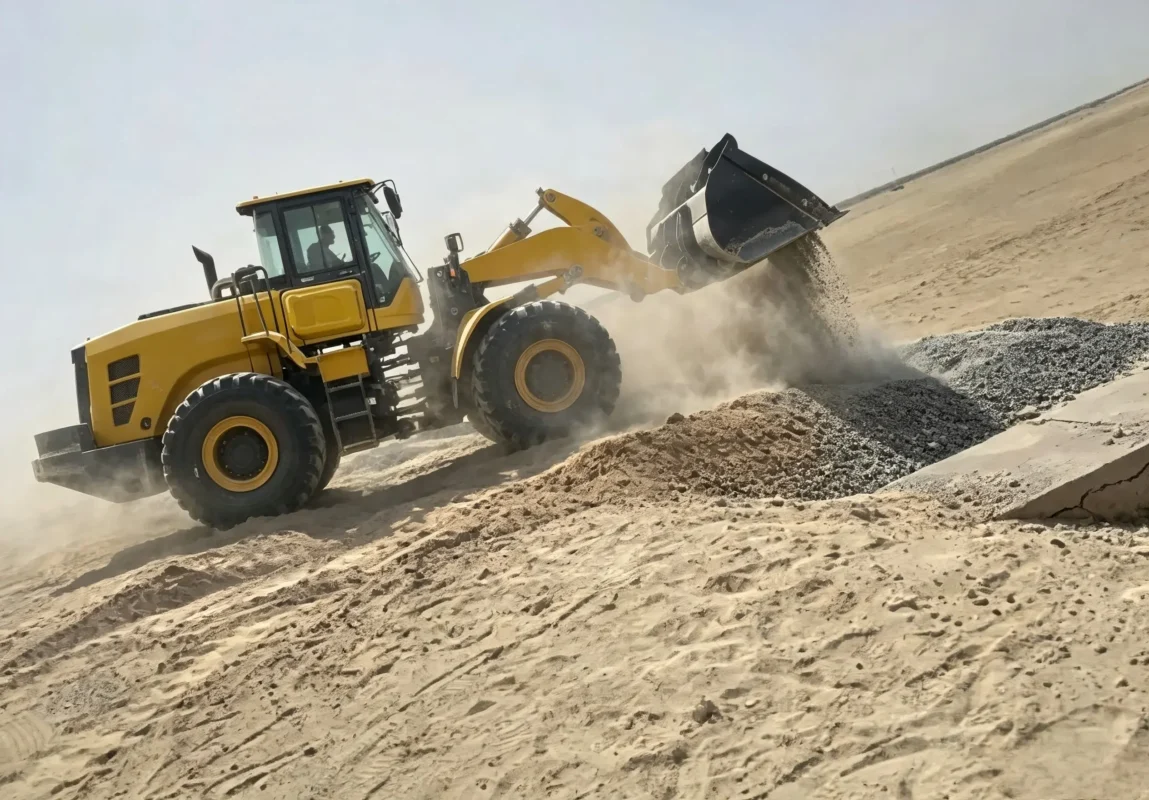 02国外项目成功案例展示-Overseas Construction Machinery Project Cases MEGA wheel loader dumping aggregate for material handling