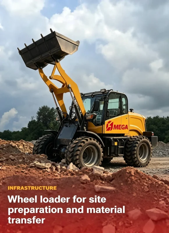 02国外项目成功案例展示-Overseas Construction Machinery Project Cases MEGA wheel loader for infrastructure site preparation and material transfer