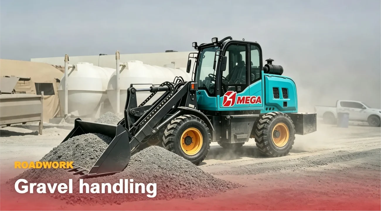 02国外项目成功案例展示-Overseas Construction Machinery Project Cases MEGA wheel loader handling gravel for roadwork