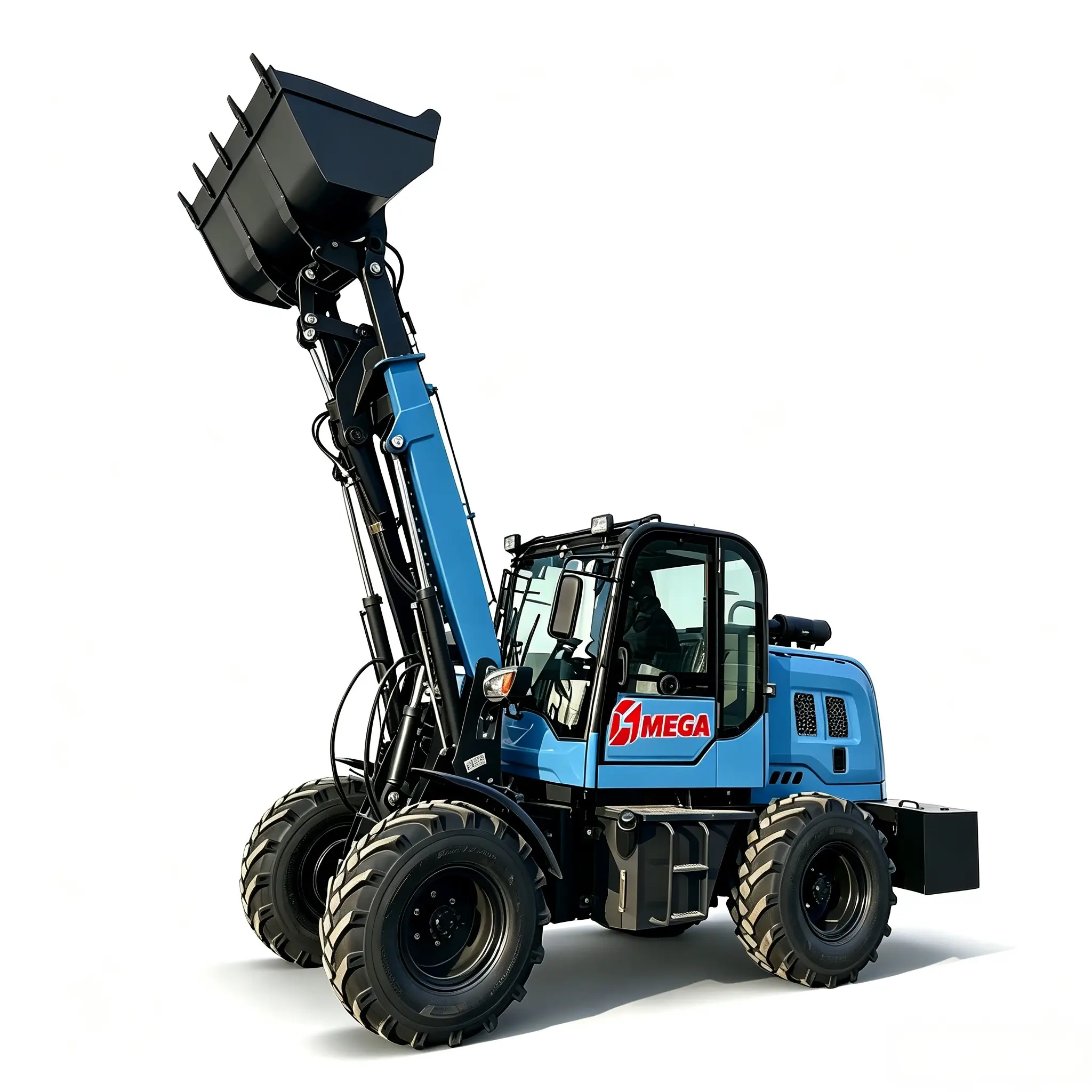 TL16 telescopic wheel loader raised bucket view