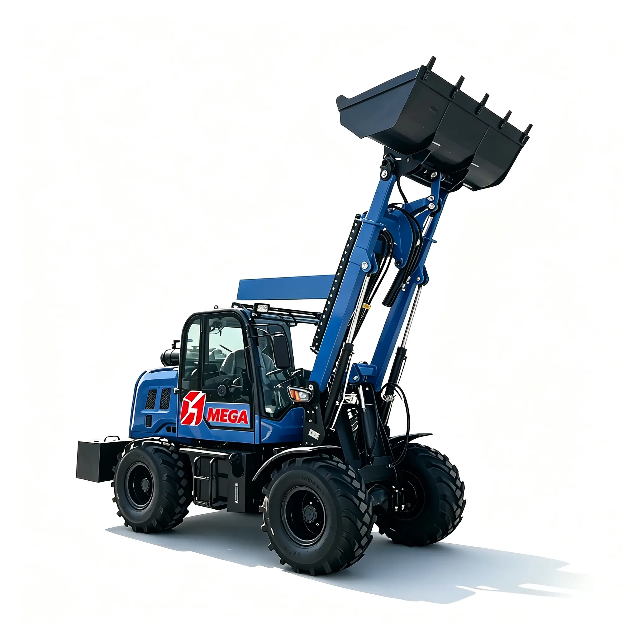TL16 telescopic wheel loader blue raised bucket view